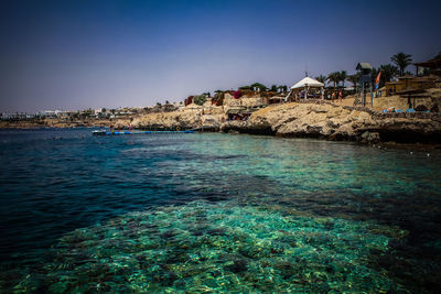 Scenic view of sea against clear sky