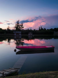 Scenic view of lake against sky during sunset