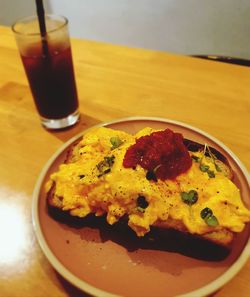 Close-up of breakfast served on table