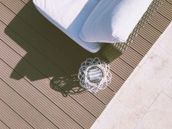 High angle view of metal on table