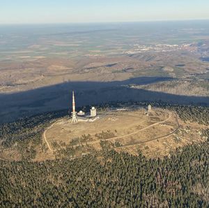 High angle view of field against sky