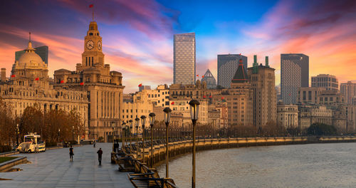 Shanghai the bund historical old colonial buildings, shanghai city skyline and skyscraper, china.