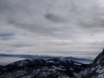 Scenic view of snowcapped mountains against sky