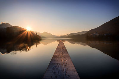 Scenic view of lake against sky during sunset