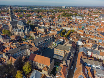 High angle view of townscape against sky