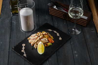 High angle view of food on table