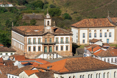 High angle view of buildings in town