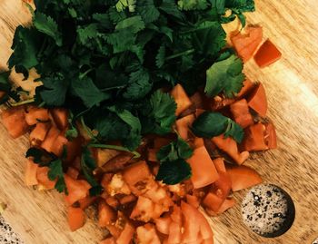 High angle view of vegetables on table