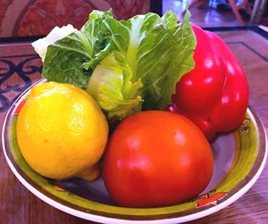 Close-up of fruits in plate