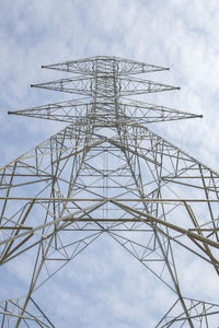 Low angle view of electricity pylon against sky