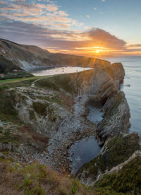 Scenic view of sea against sky during sunset