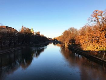 Scenic view of lake against clear sky during autumn