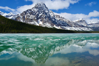 Scenic view of snowcapped mountains against sky