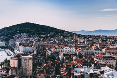 High angle view of townscape against sky