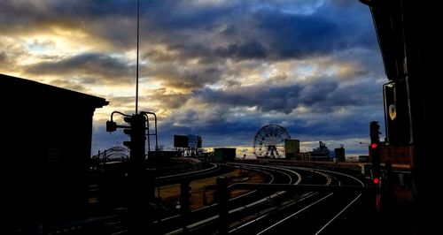 Train against sky at sunset