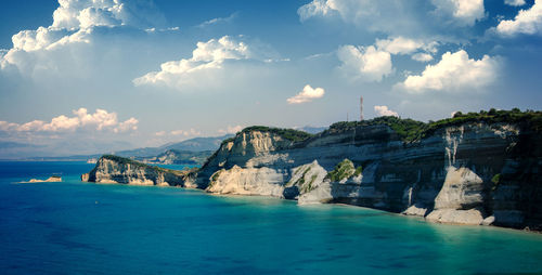 Scenic view of sea and cliffs at corfu island