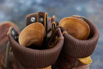 Close-up of boots on floor