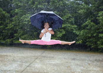 Portrait of girl in rain