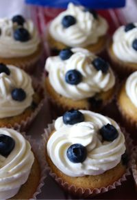 High angle view of blueberry cupcakes on table