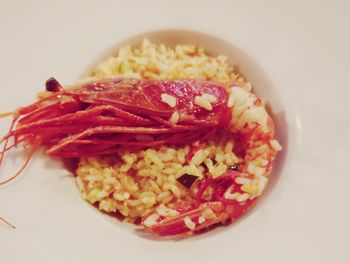 Close-up of pasta served in plate