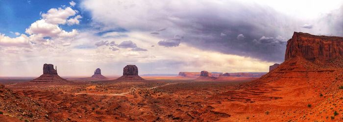 Panoramic view of arid landscape against sky