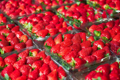 Full frame shot of strawberries in market