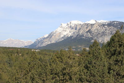 Scenic view of landscape and mountains against sky