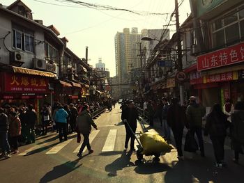 City street along buildings