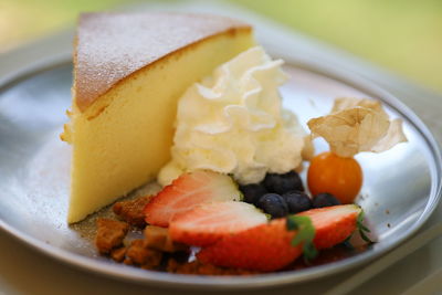 Close-up of breakfast served in plate