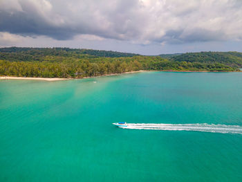 Aerial view of nature tropical paradise island beach enjoin koh kood or ko kut, thailand.
