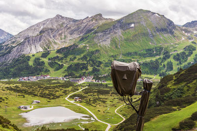 Snow cannon protected with a cover against weather conditions. snow gun, summer season austrian alps