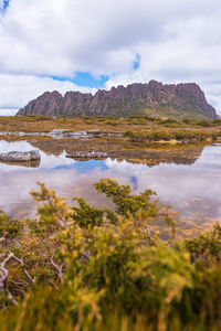 Scenic view of lake against sky