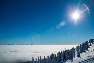 Scenic view of snowcapped landscape against blue sky