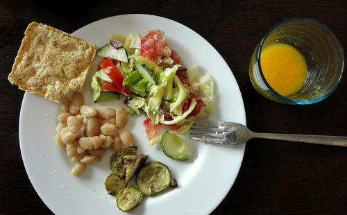 Close-up of served food on table