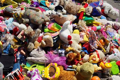 High angle view of toys for sale in market