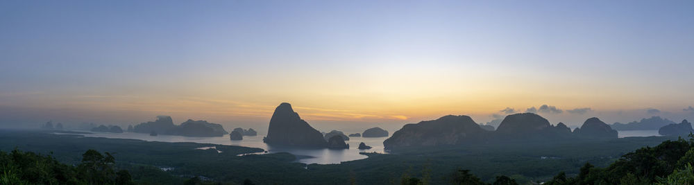 Scenic view of mountains during sunset