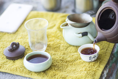 Close-up of coffee served on table