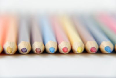 Close-up of colored pencils on table