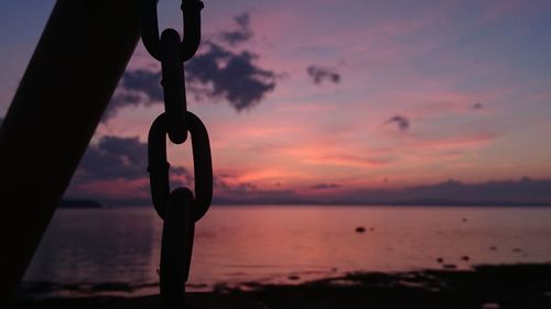 Silhouette tree on beach against sky during sunset