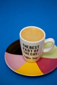 Close-up of coffee cup on table