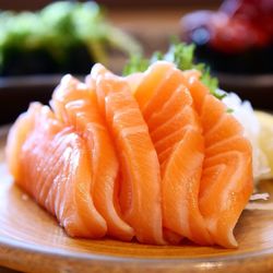 Close-up of salmon on plate