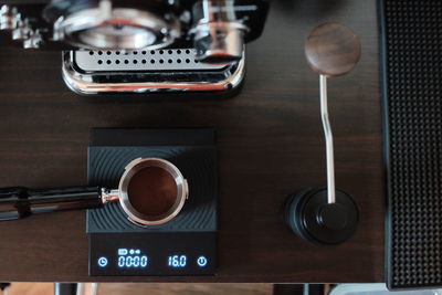 High angle view of coffee on table