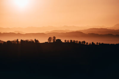 Silhouette landscape against sky during sunset