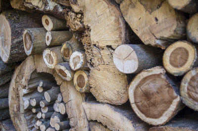 Pile of logs for kindling a furnace. natural wooden structured decor background of stak of sawn logs