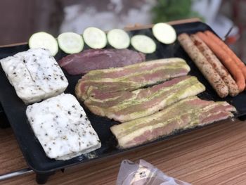 Close-up of sushi served on table