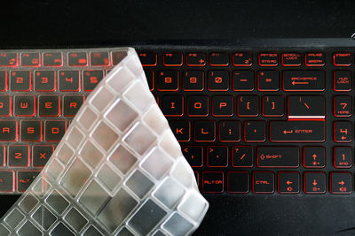 High angle view of laptop keyboard