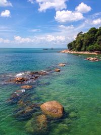 Scenic view of sea against cloudy sky