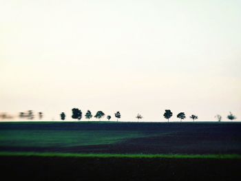 View of grassy field against clear sky