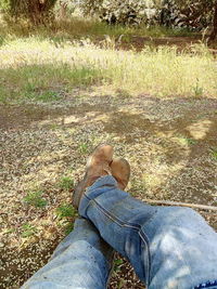 Low section of man relaxing on land