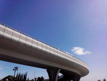 Low angle view of bridge against blue sky